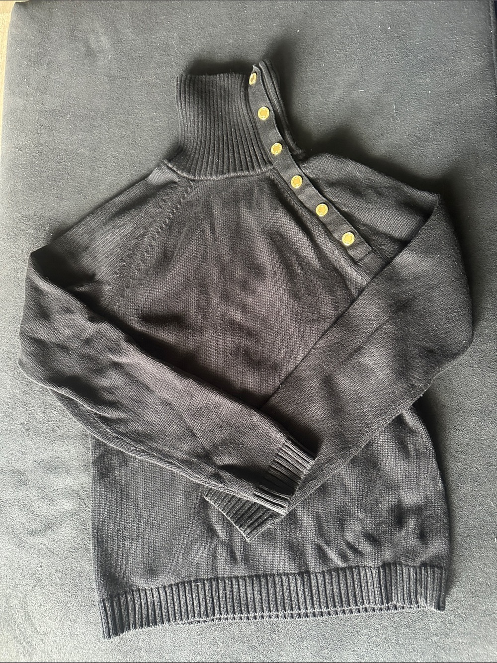 ❣️Ralph Lauren Black Turtleneck Button-Shoulder Sweater